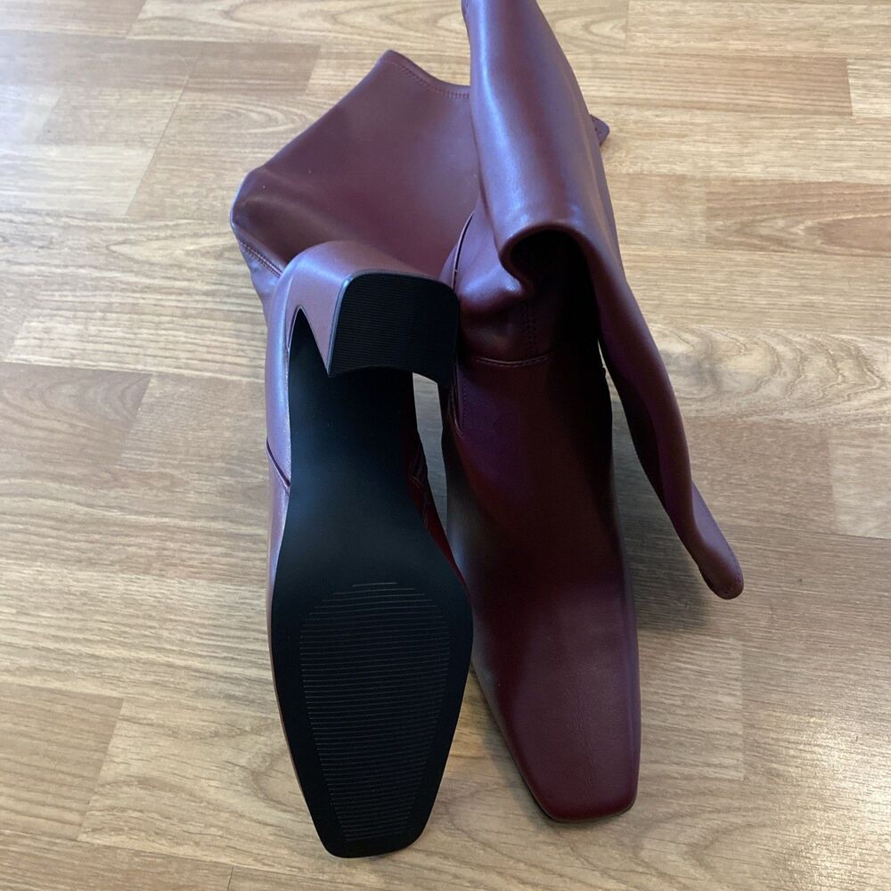 Steve Madden Womens Lamarca Knee High Block-Heel Stretch Boots Burgundy 9.5 NIB - Picture 9 of 13